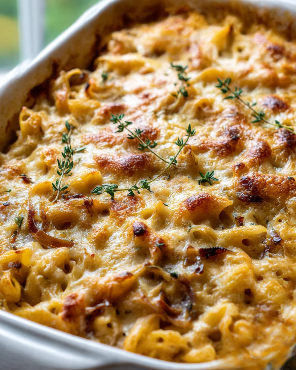 French Onion Pasta Bake: Hearty Beef, Alcohol-Free Comfort