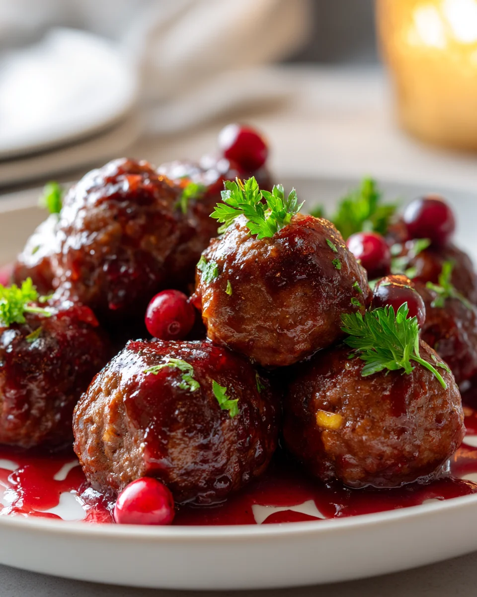 Sweet & Tangy Cranberry Meatballs with Honey Garlic Glaze