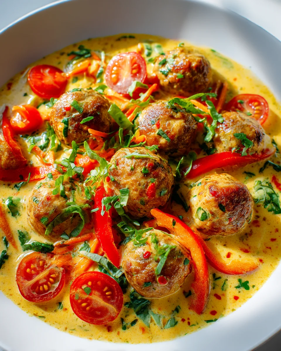Authentic Thai Chicken Meatballs with Creamy Coconut Curry