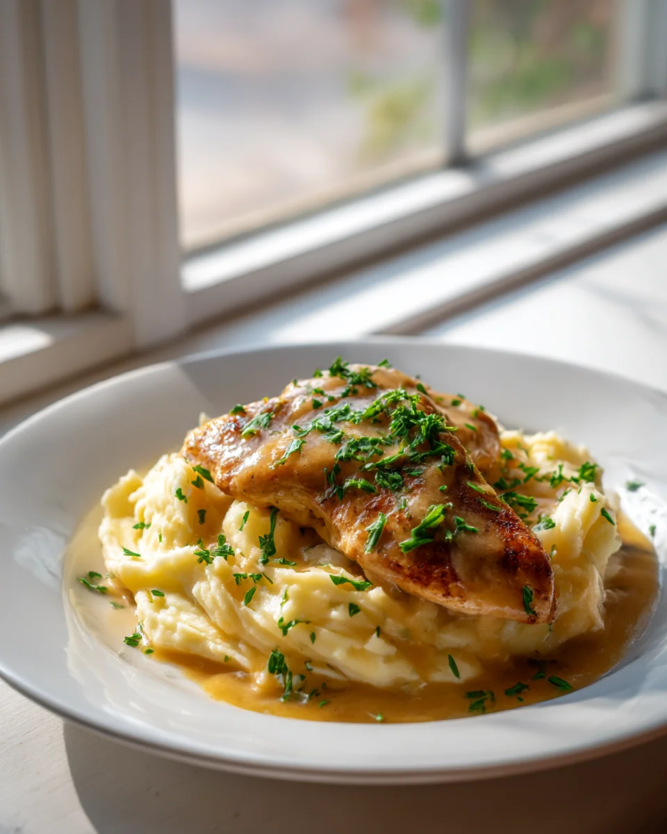 Savory Garlic Chicken Gravy & Cheesy Mashed Feast