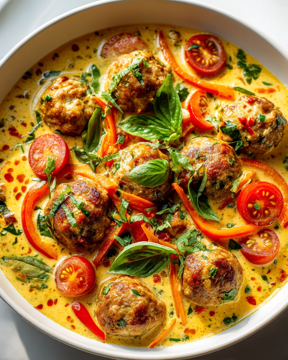 Authentic Thai Chicken Meatballs with Creamy Coconut Curry