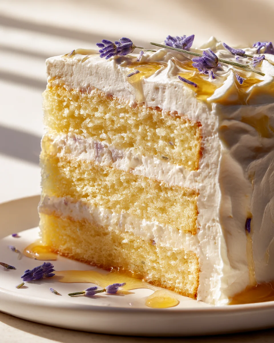 Lavender Honey Vanilla Birthday Cake: Whipped Cream Frosting