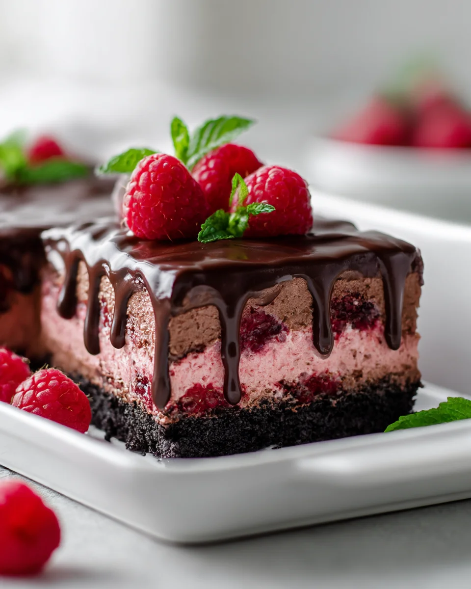 Irresistible No Bake Raspberry Chocolate Lasagna (Oreo Crust)