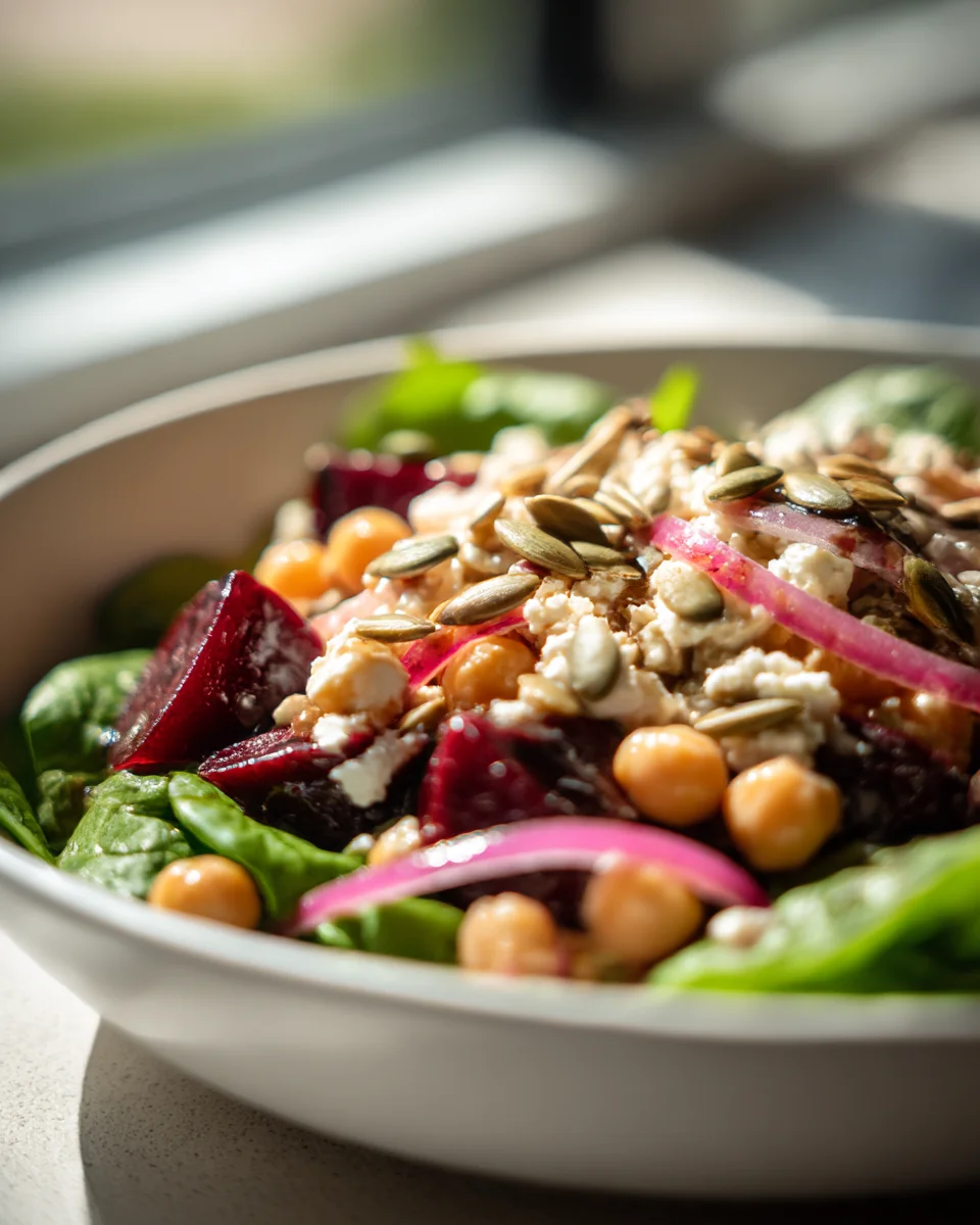 Mediterranean Chickpea Beet Feta Salad - Flavorful & Fresh