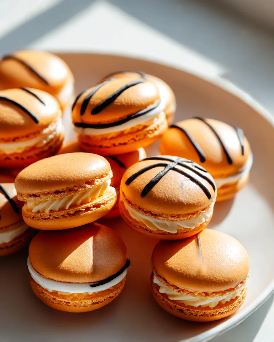 Score with Basketball Macaron Cookies & Orange Buttercream