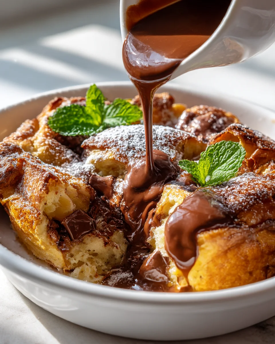 Decadent Chocolate Croissant Bread Pudding with Ganache Recipe