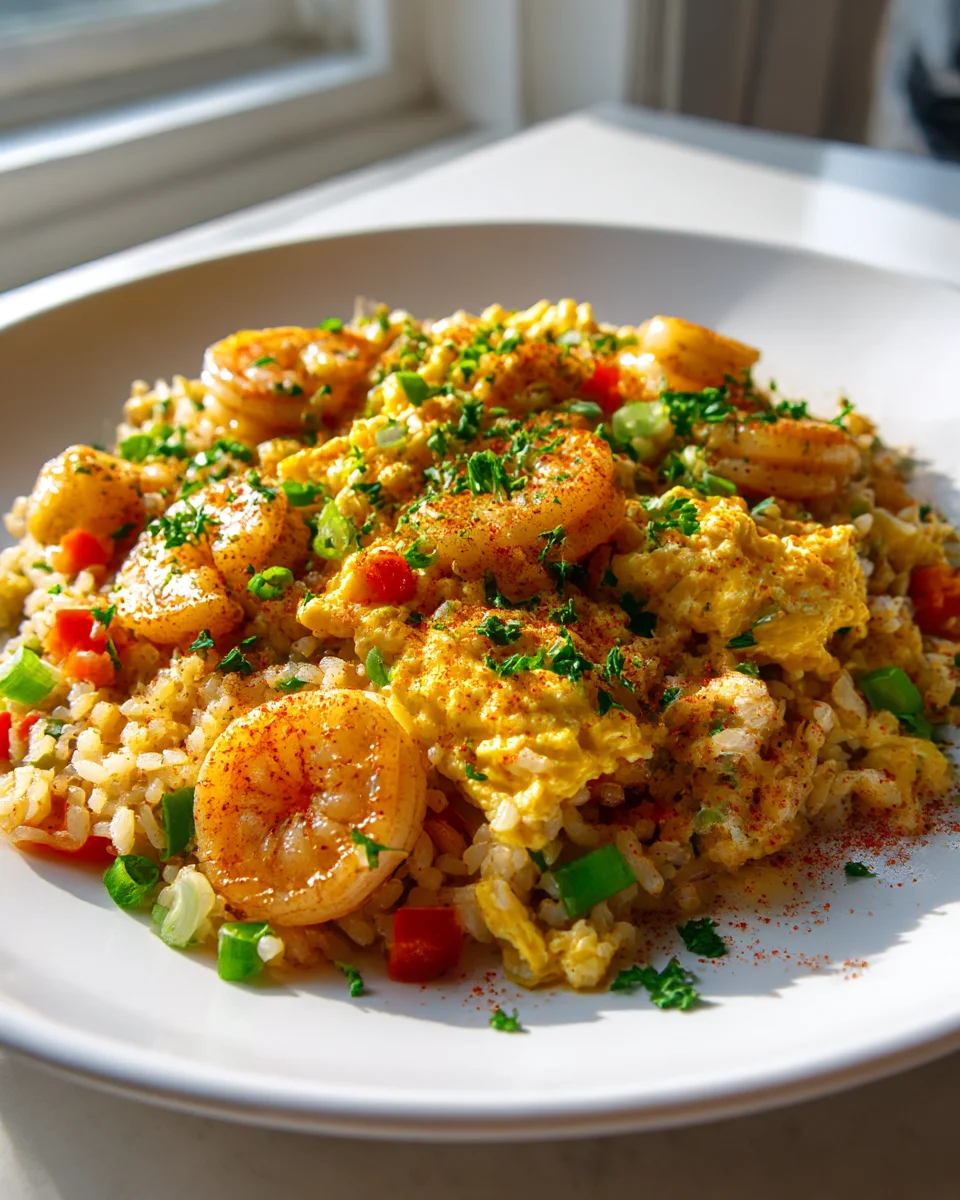Spicy Cajun Shrimp Fried Rice & Scrambled Egg Delight