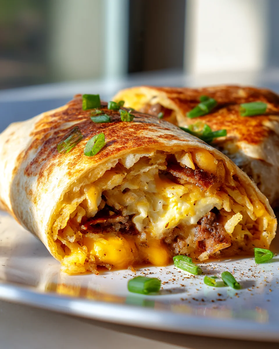 Ultimate Hashbrown Breakfast Burritos with Cheese & Beef Bacon