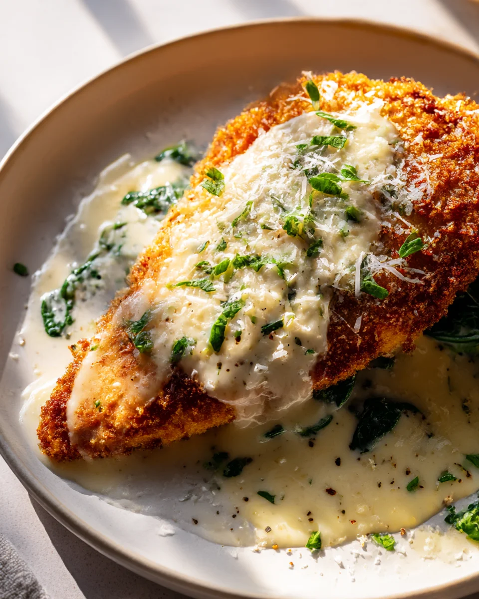 Easy Crispy Parmesan Chicken with Rich Garlic Sauce