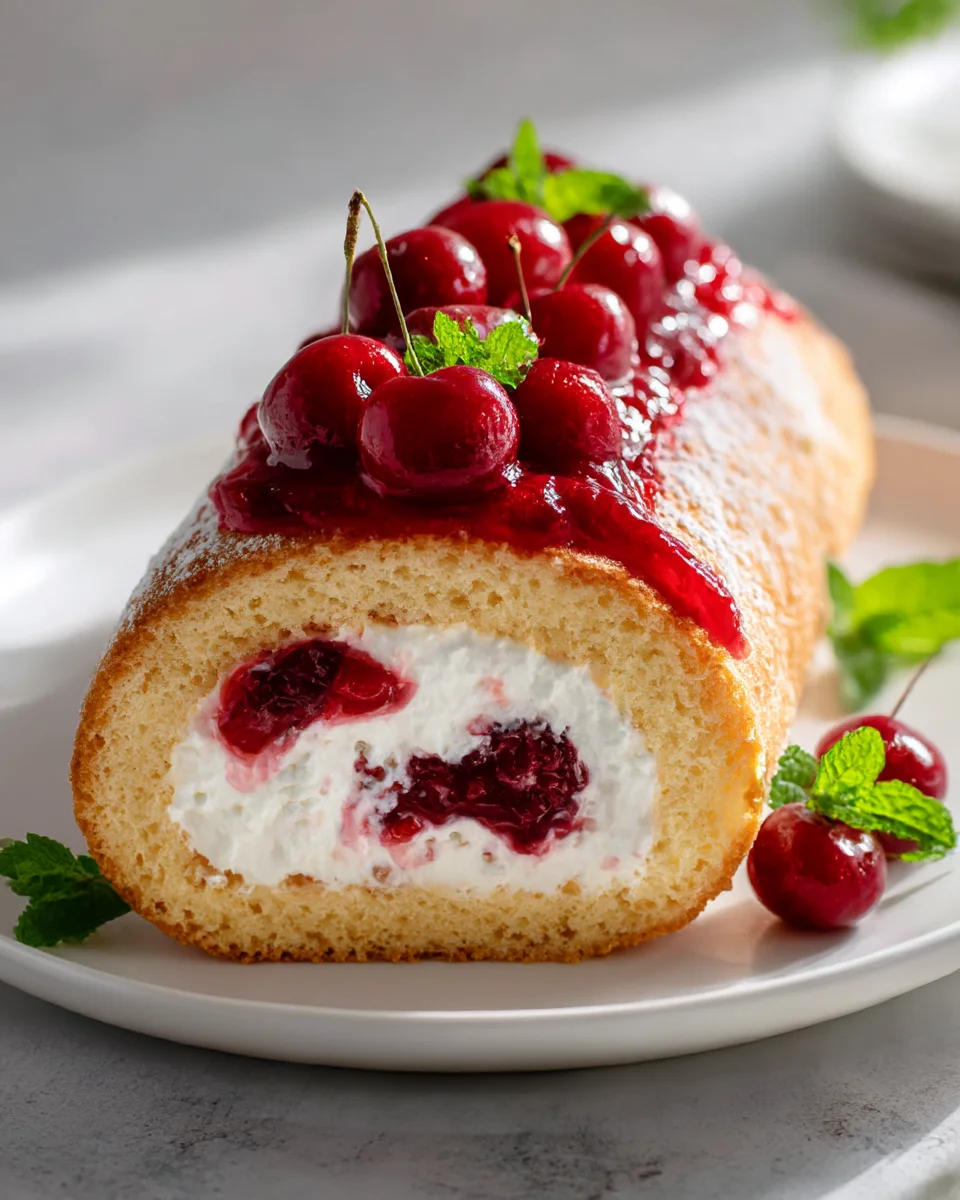 Heavenly Cherry Cheesecake Cake Roll – Easy & Delicious