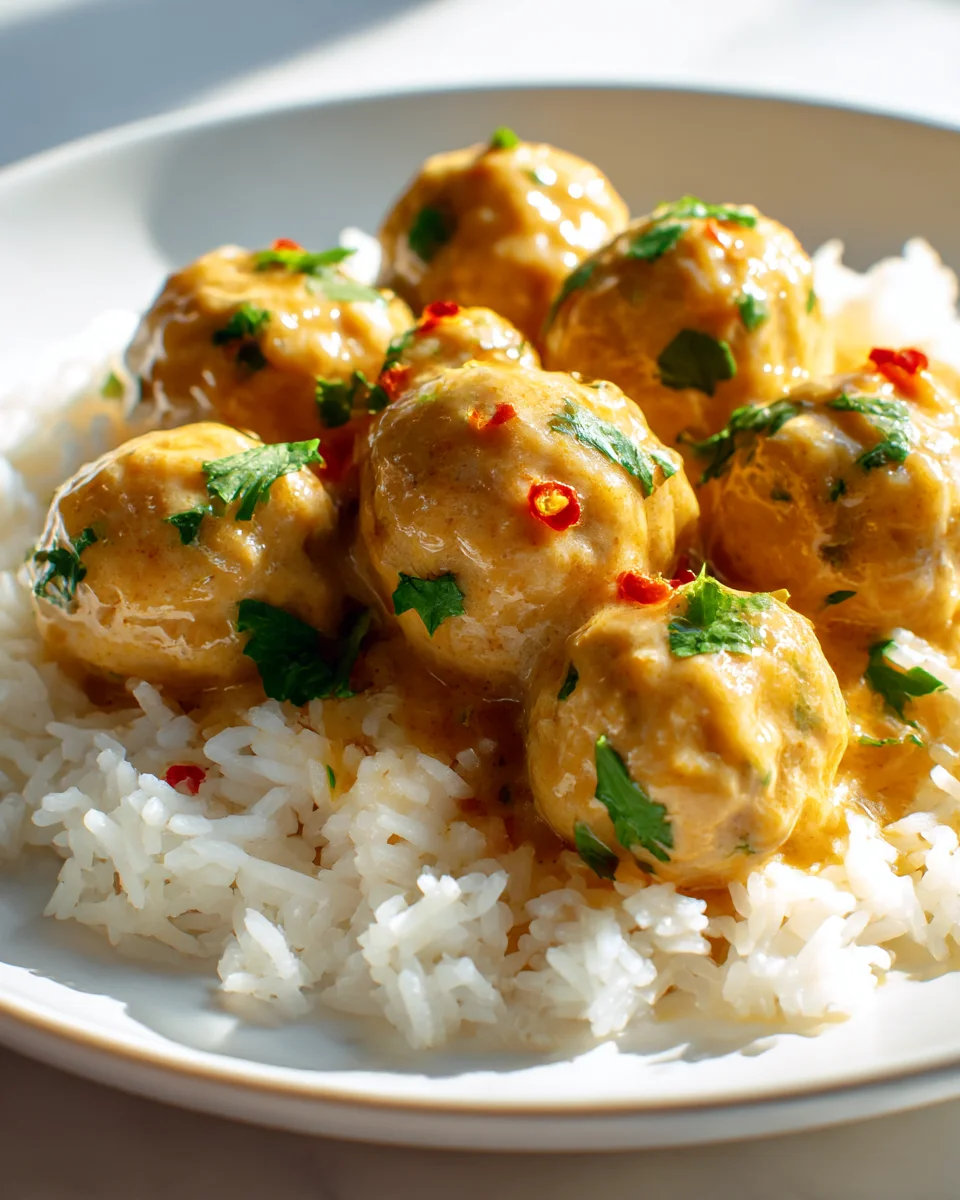 Delicious Thai Coconut Curry Meatballs & Jasmine Rice