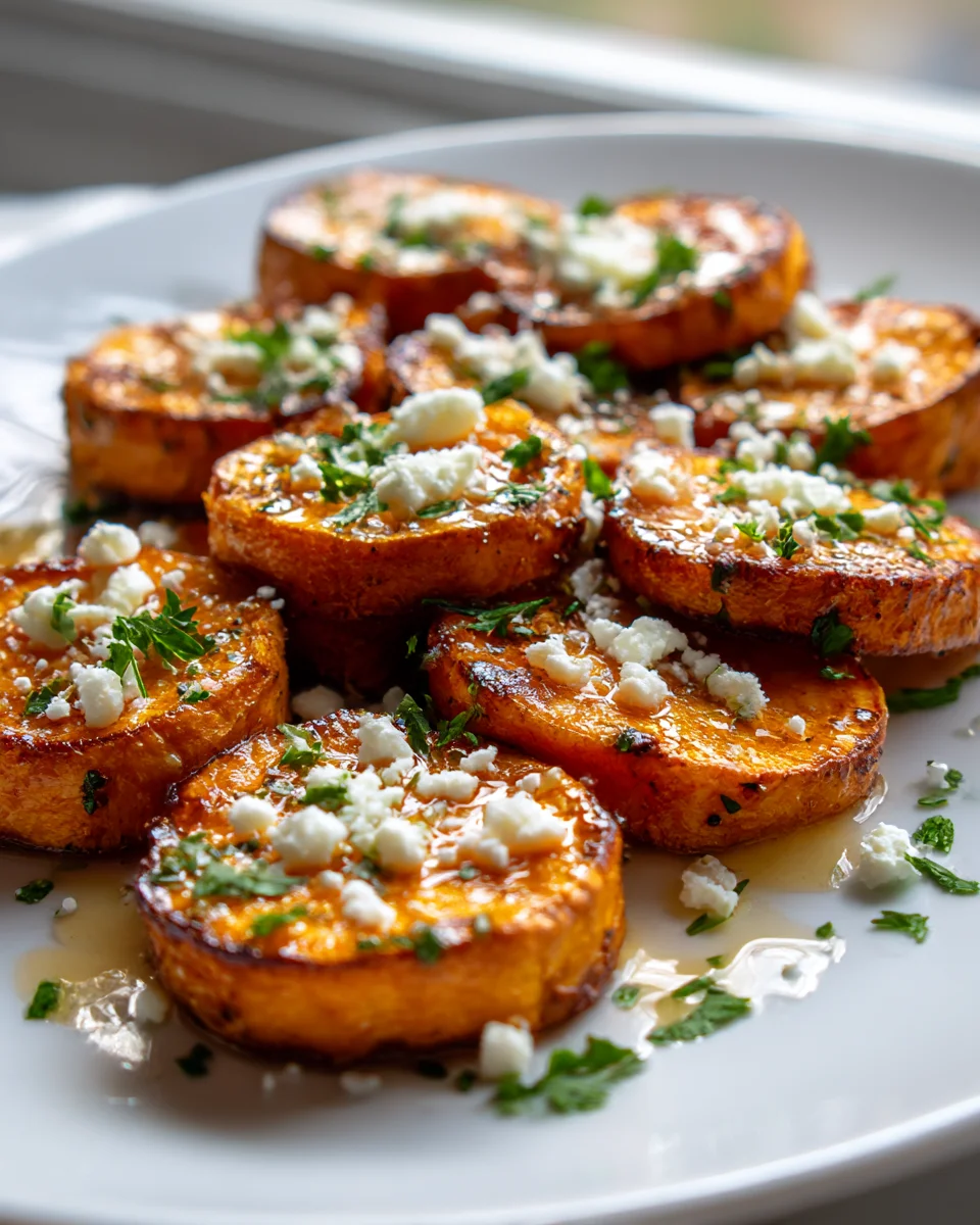 Delicious Roasted Sweet Potato Rounds with Honey Feta