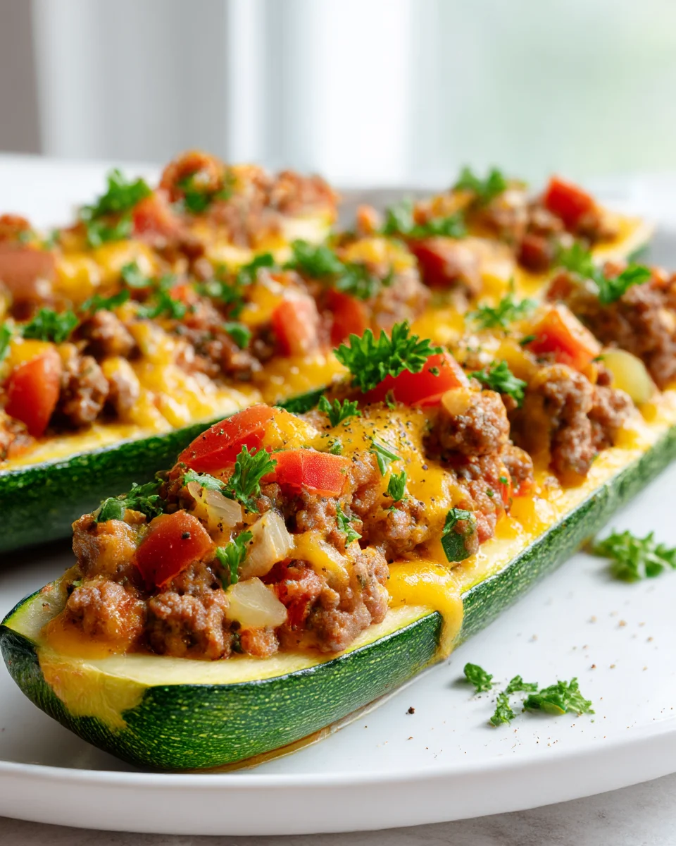 Delicious Cheeseburger Stuffed Zucchini Boats Recipe!