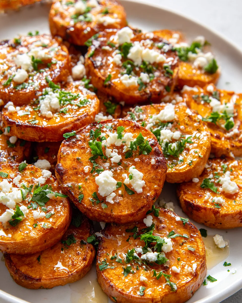 Delicious Roasted Sweet Potato Rounds with Honey Feta