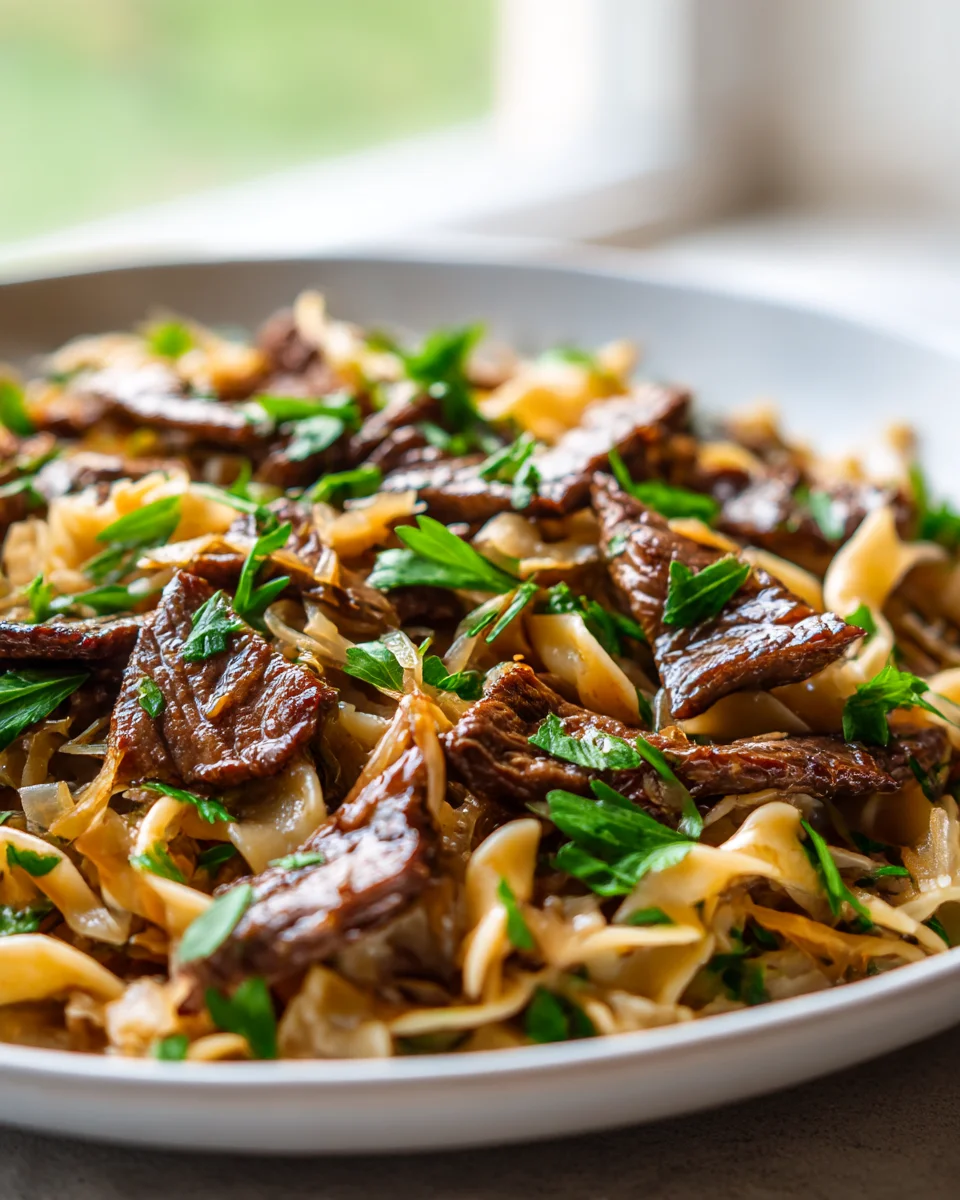 Sheet Pan Beef, Sauerkraut & Noodles: Quick & Delicious