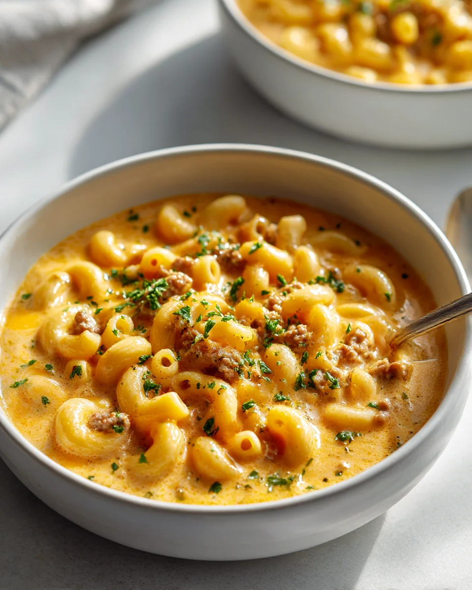 One Pot Cheesy Beef and Macaroni Soup: Comfort in a Bowl!