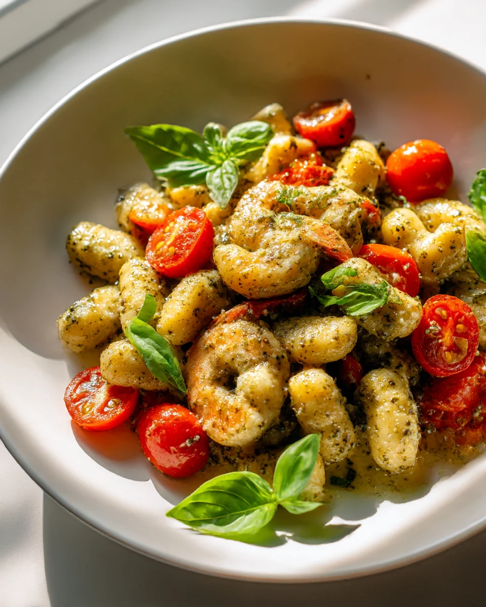 Quick Pesto Shrimp Gnocchi & Burst Cherry Tomatoes Recipe