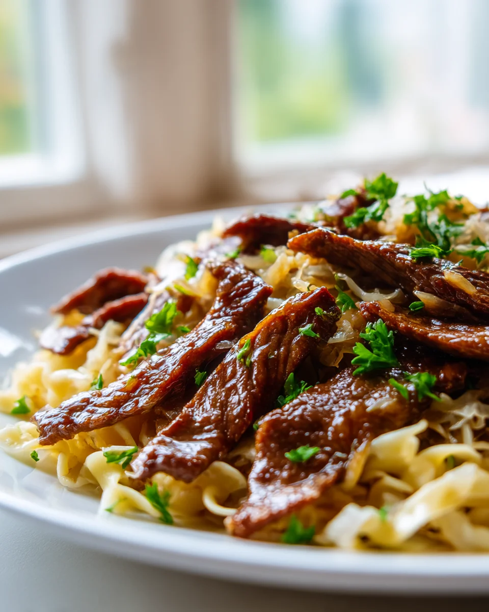Sheet Pan Beef, Sauerkraut & Noodles: Quick & Delicious