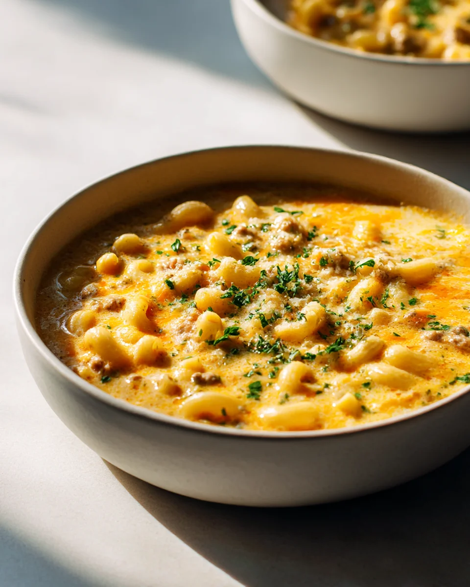 One Pot Cheesy Beef and Macaroni Soup: Comfort in a Bowl!