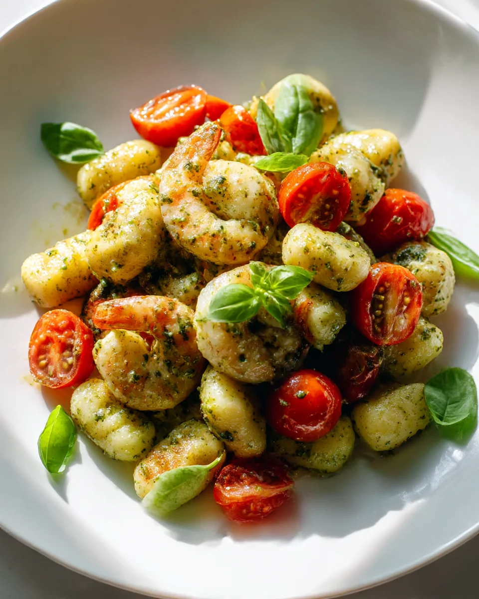 Quick Pesto Shrimp Gnocchi & Burst Cherry Tomatoes Recipe
