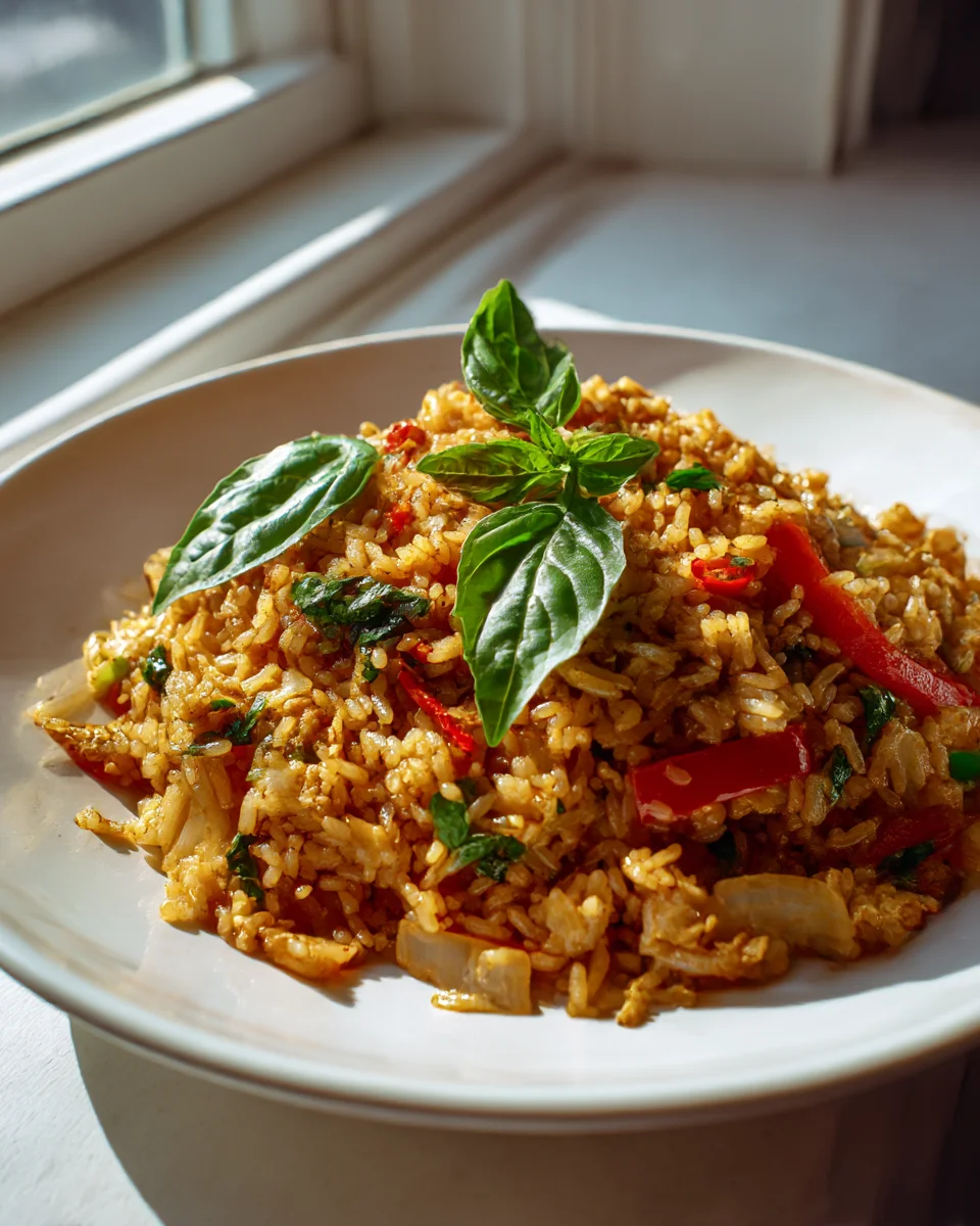 Thai Drunken Noodle Fried Rice with Beef, Basil, and Chili