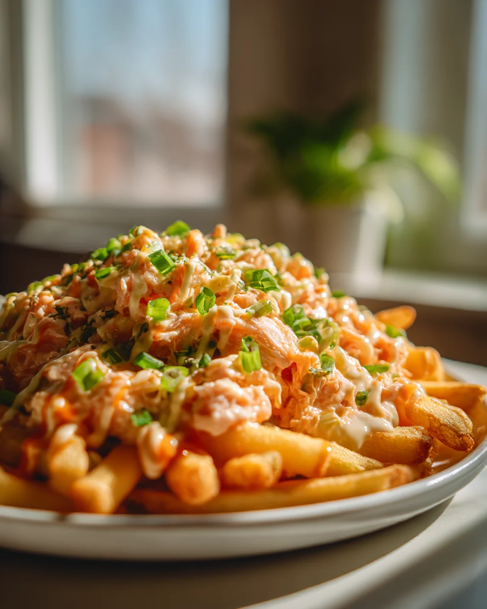 Salmon Sushi Bake Loaded Fries with Spicy Sauce