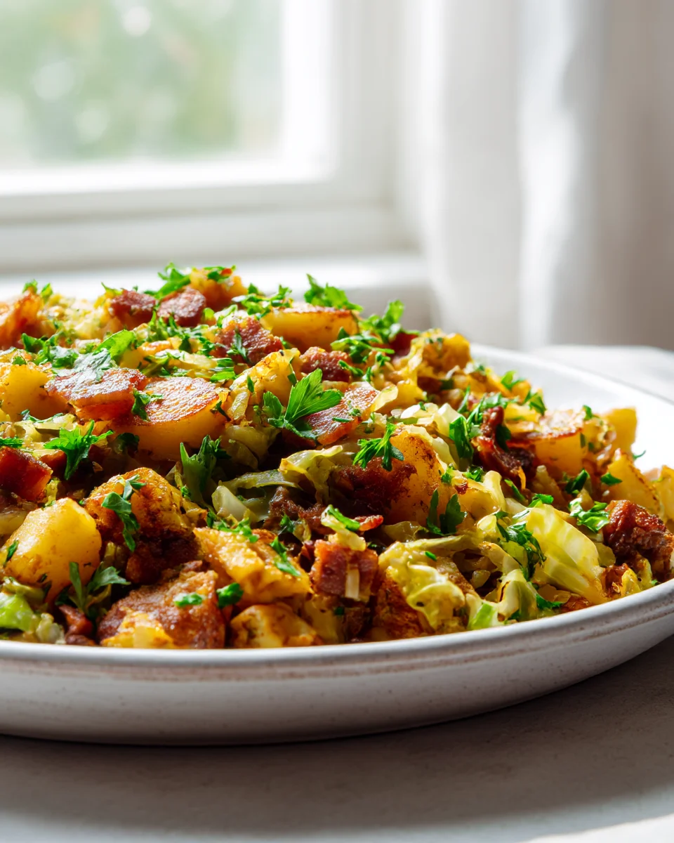 Beef Bacon, Potato & Cabbage Breakfast Skillet Delight