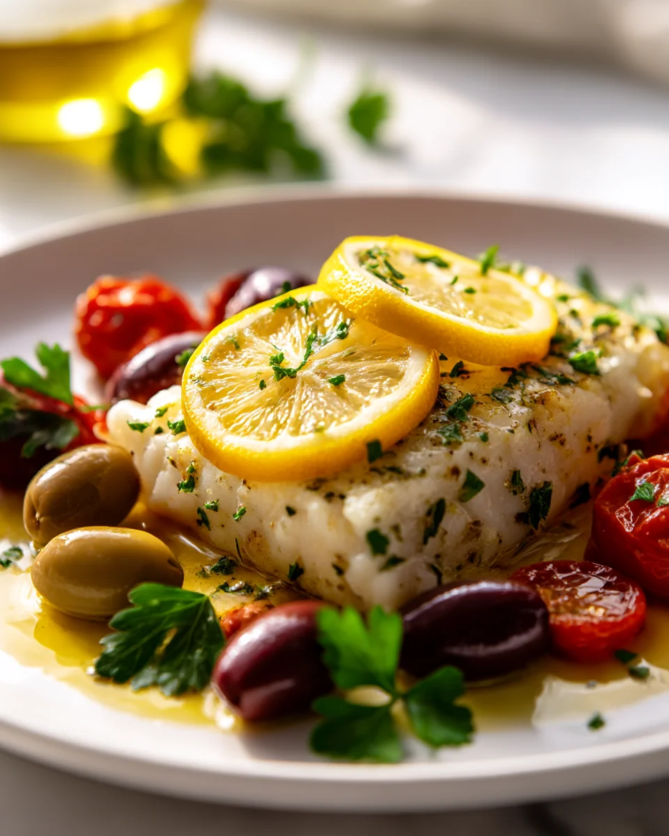Lemon Garlic Baked Cod with Olives & Tomatoes Recipe Delight
