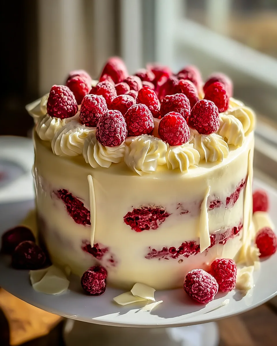 Heavenly White Chocolate Raspberry Bliss Cake