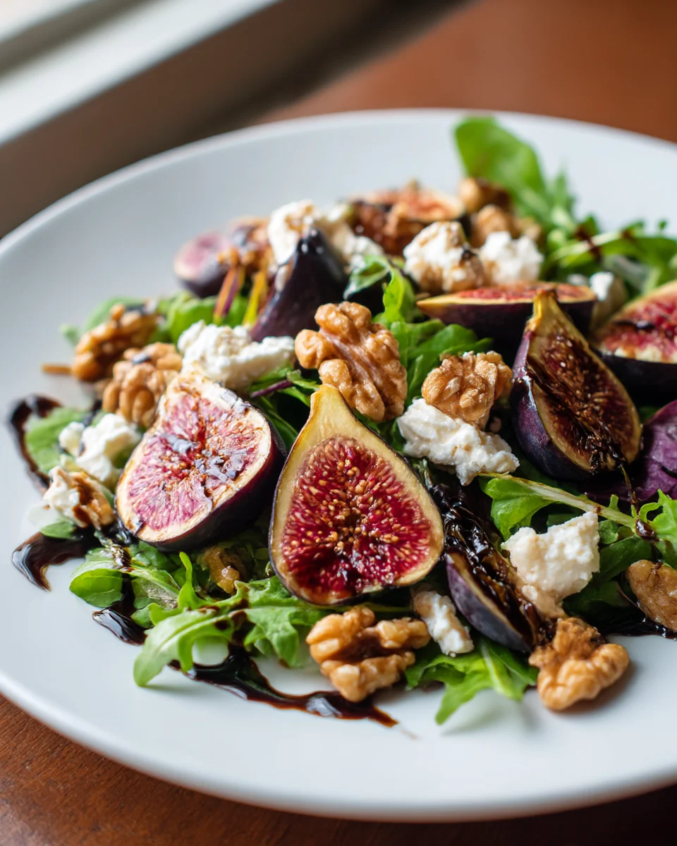 Delicious Fig, Goat Cheese & Walnut Salad with Balsamic Glaze