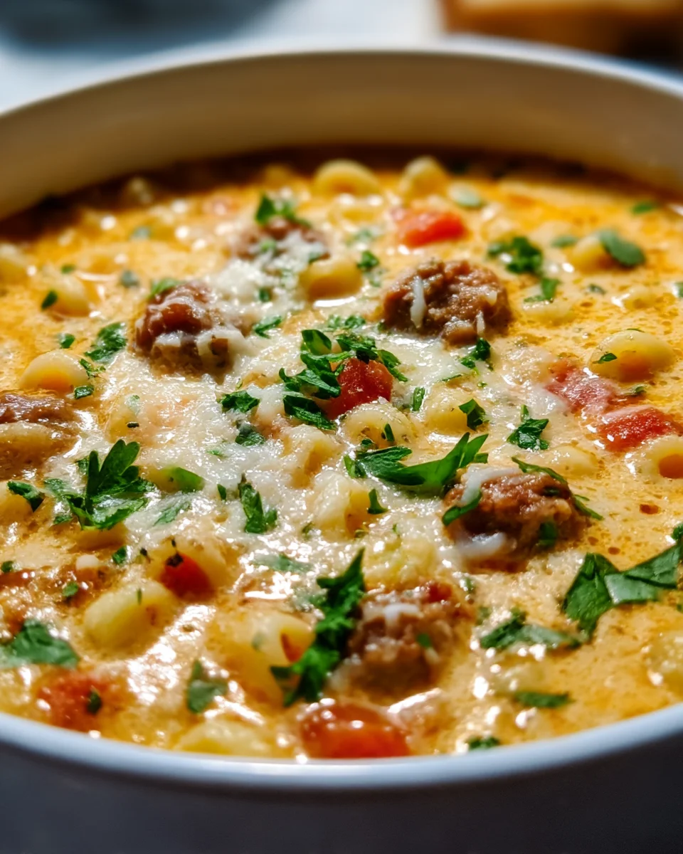 Creamy Parmesan Beef Sausage Ditalini Soup Recipe Delight