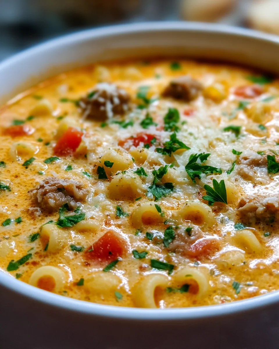 Creamy Parmesan Beef Sausage Ditalini Soup Recipe Delight
