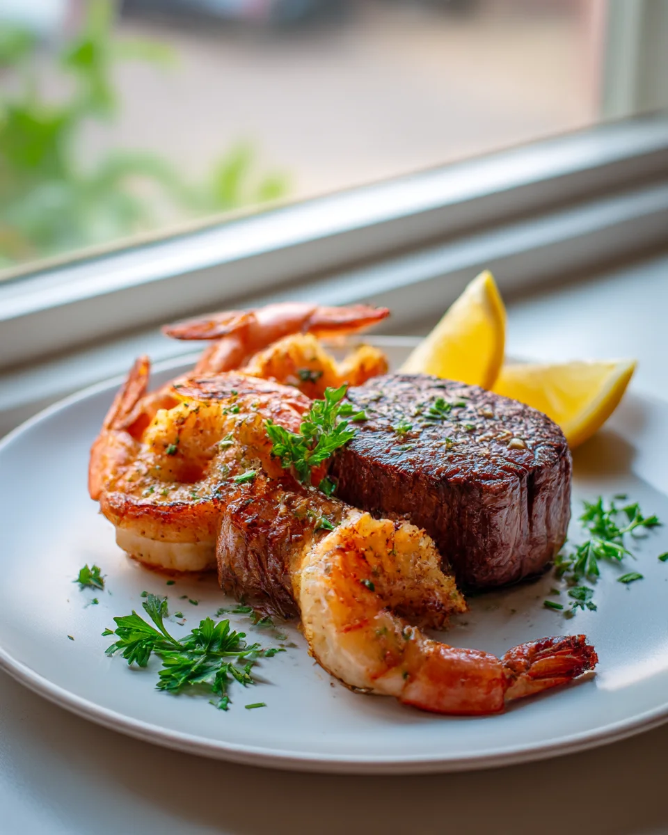 Delicious Surf And Turf: Filet Mignon & Jumbo Prawns Recipe