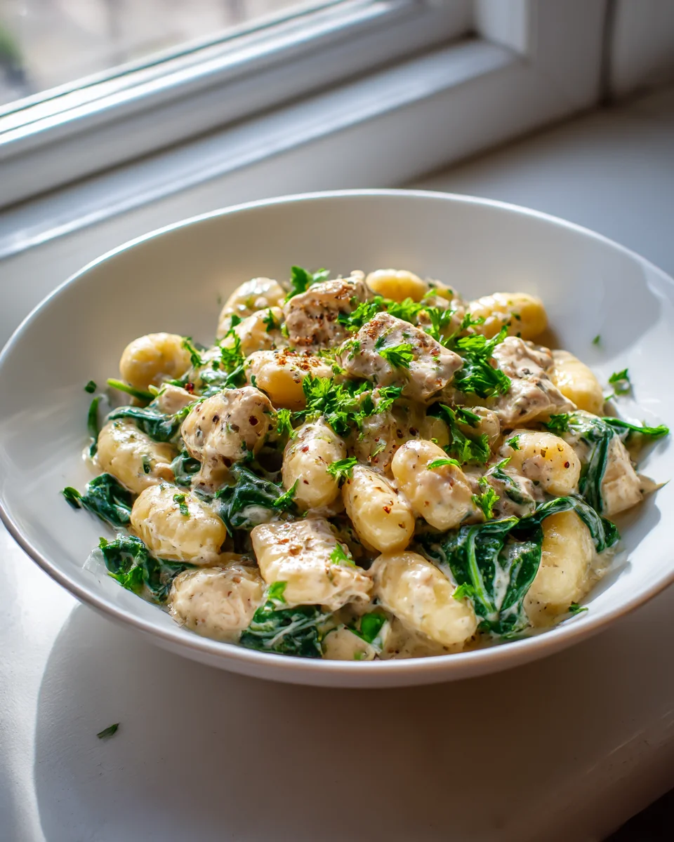 One Pot Creamy Chicken and Spinach Gnocchi Recipe Delight