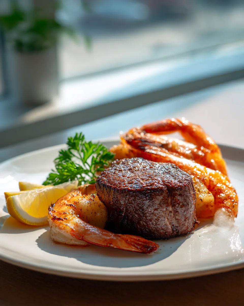 Delicious Surf And Turf: Filet Mignon & Jumbo Prawns Recipe