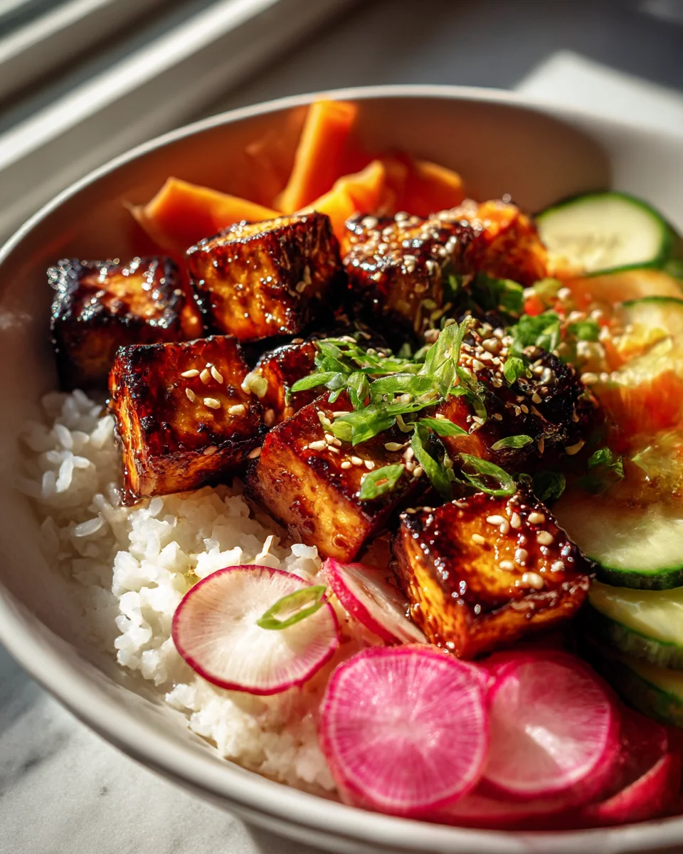 Korean BBQ Tofu Rice Bowls with Pickled Veggies Recipe