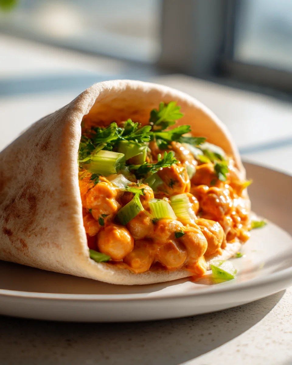Buffalo Chickpea Stuffed Pita Pockets: Spicy Vegan Delight