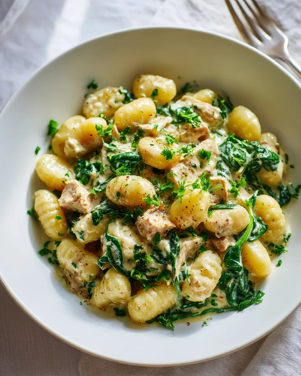 One Pot Creamy Chicken and Spinach Gnocchi Recipe Delight