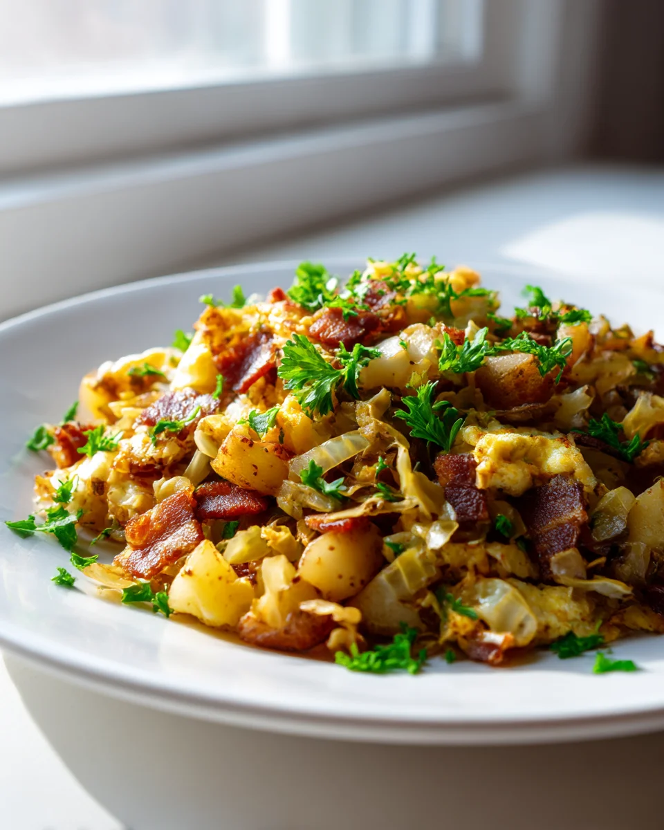 Beef Bacon, Potato & Cabbage Breakfast Skillet Delight
