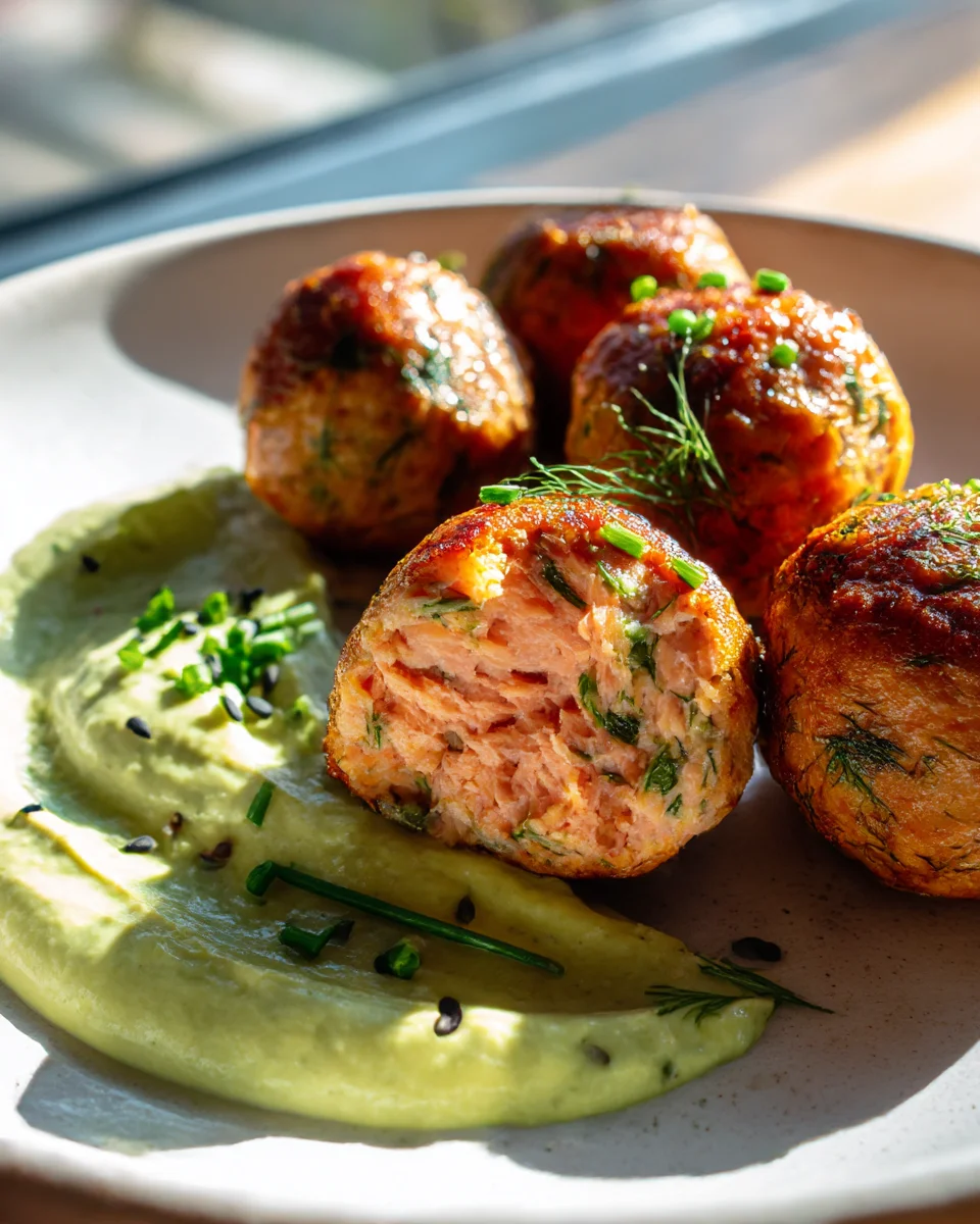 Savory Salmon Balls with Creamy Avocado Dip