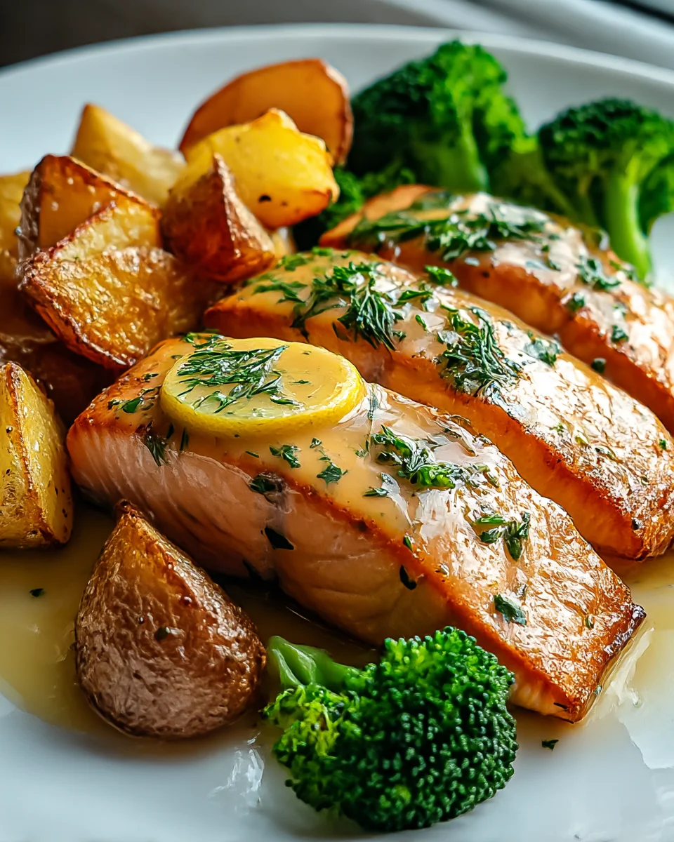 Lemon Butter Salmon with Crispy Potatoes and Broccoli